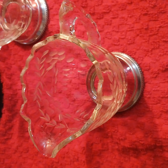 Vintage Cambridge Crystal Glass Sugar & Creamer W/Sterling Silver Base - Picture 3 of 10